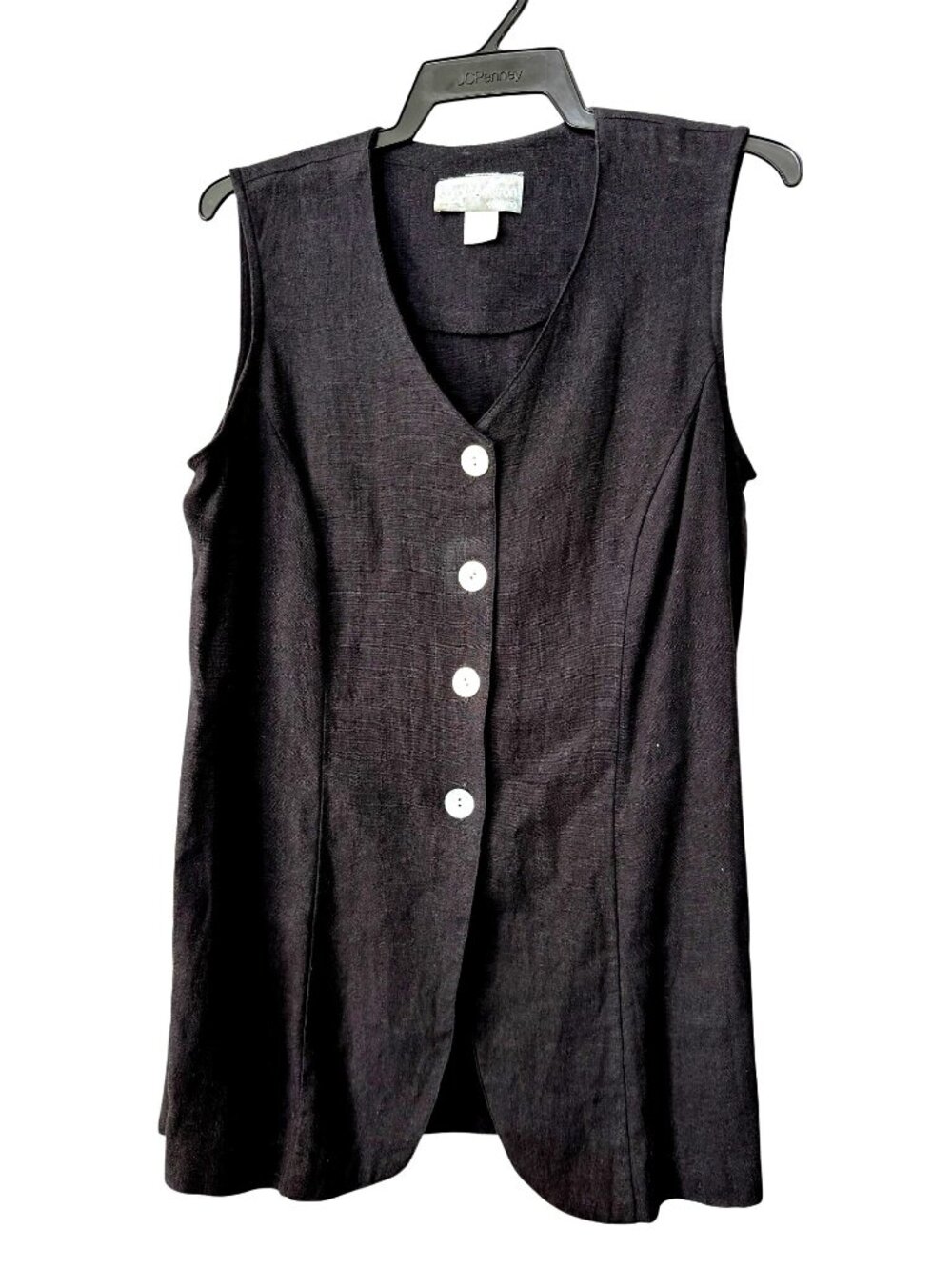 Vintage 90s Carol Anderson California Long Button Vest Tunic Black Size 12